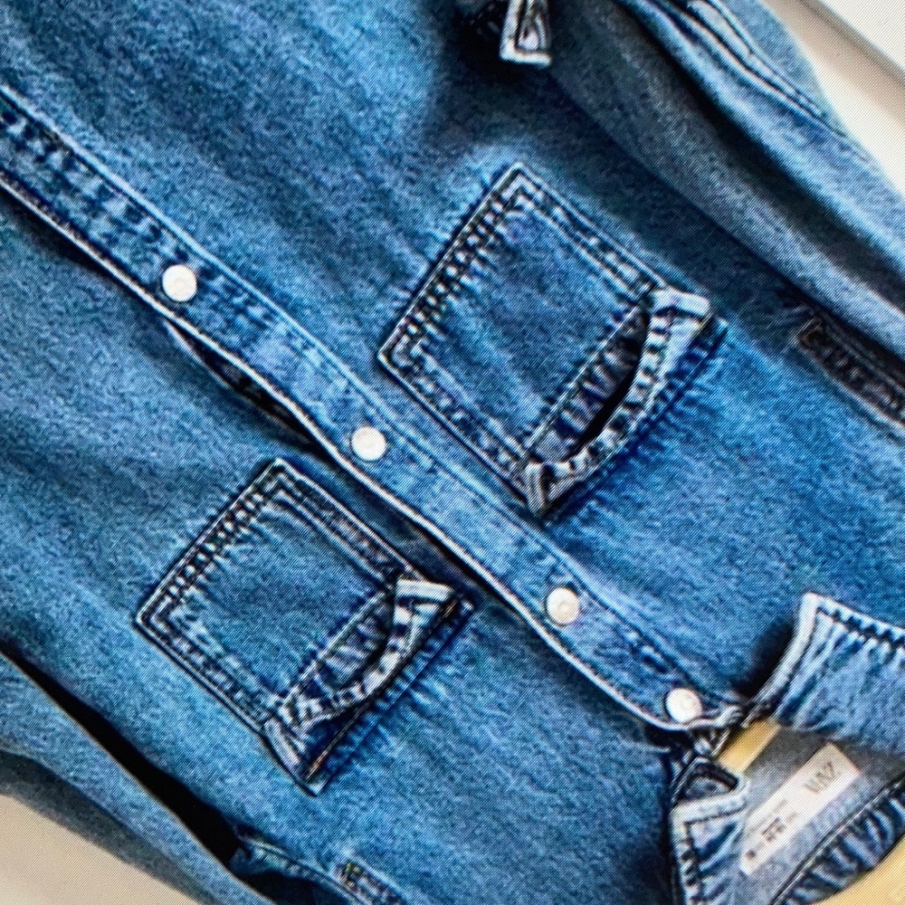 Stylish design denim zipper long sleeve blouse